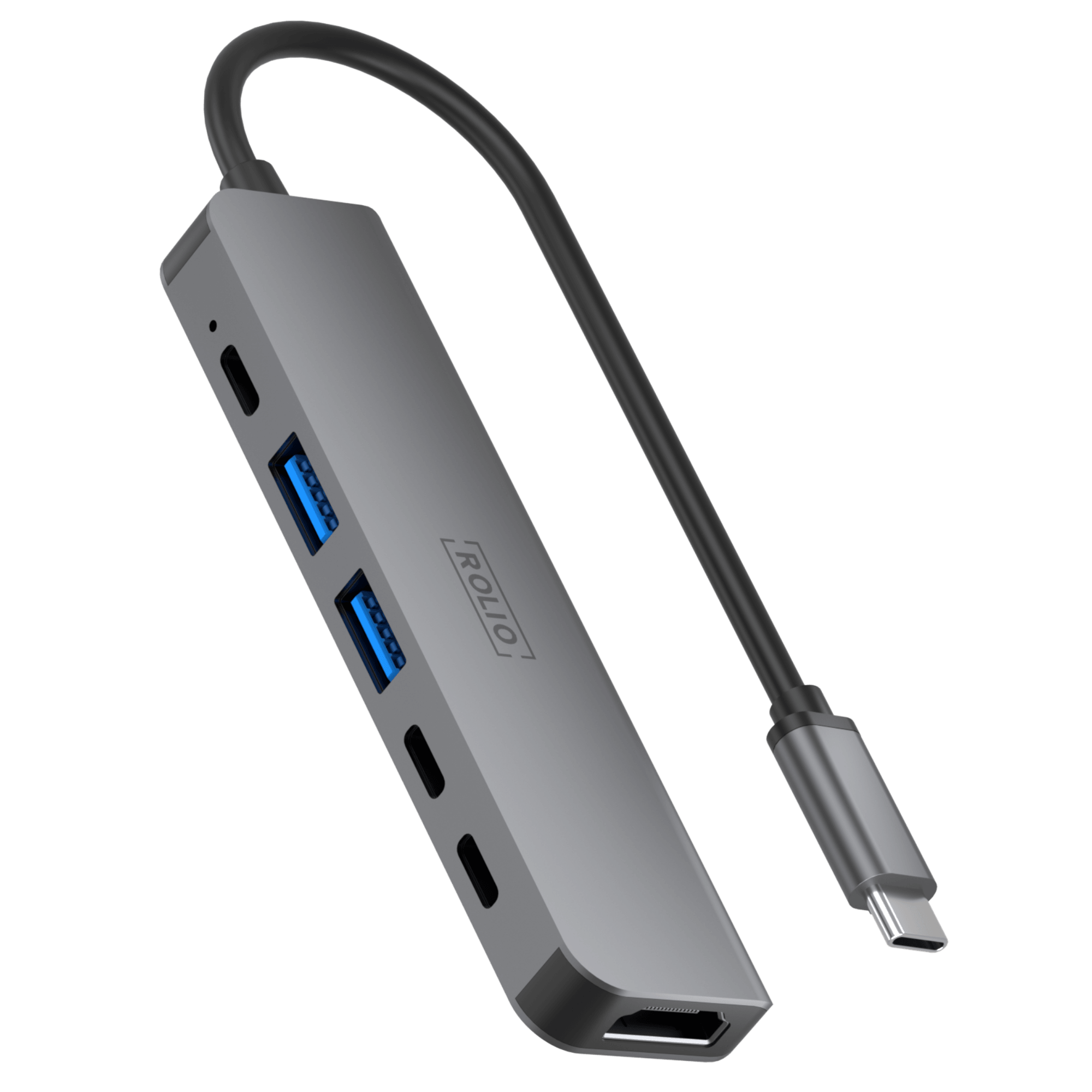 Rolio USB-C-Hub – 6 in 1 – HDMI – 3x USB-C – 2x USB-A