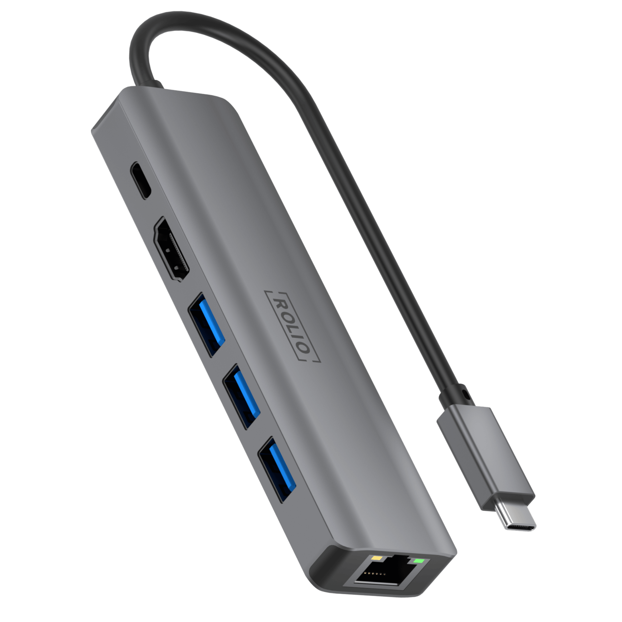 Rolio USB-C-Hub – 6 in 1 – 1 Gbit/s Ethernet RJ45 – HDMI – USB-C-Aufladung – 3 x USB 3.0