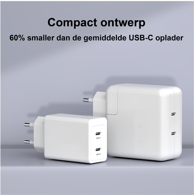 Rolio Oplader 45W - 2x USB C - Inclusief USB-C kabel 2 meter - Snellader - Rolio