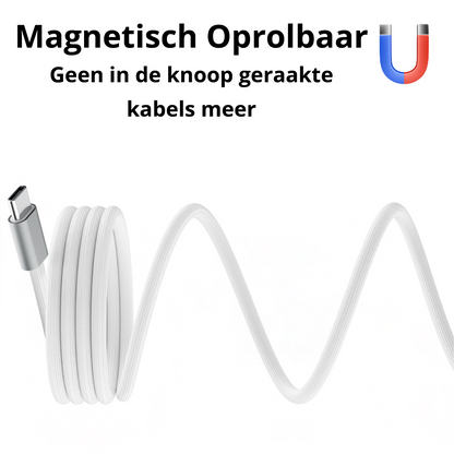 Rolio USB C Kabel - Magnetisch Oprollen - 2 Meter - 100W Oplaadkabel - USB C naar USB C - Wit - Rolio