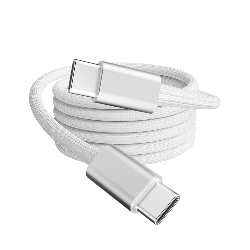 Rolio USB C Kabel - Magnetisch Oprollen - 1 Meter - 100W Oplaadkabel - USB C naar USB C - Wit - Rolio