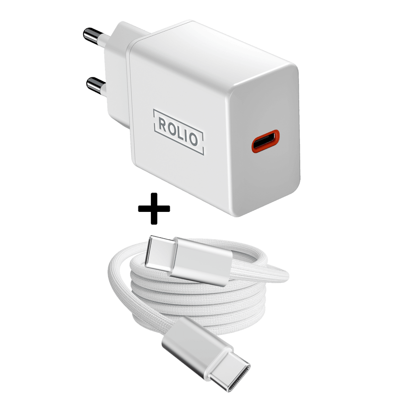 Rolio Oplader 30W - 1x USB-C - Inclusief USB-C kabel 2 meter - Snellader - Rolio