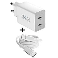 Rolio Ladegerät 45W - 2x USB C - Inklusive USB-C-Kabel 2 Meter - Schnellladegerät