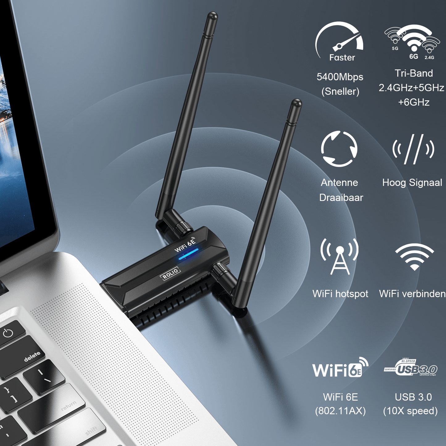 Rolio WiFi Adapter 5400Mbps - Rolio