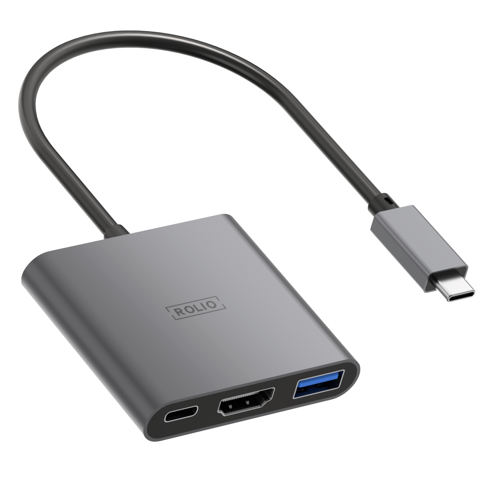 Rolio USB-C-zu-HDMI-Adapter – 3 in 1 – 4K HDMI – USB 3.0 – USB-C-Aufladung